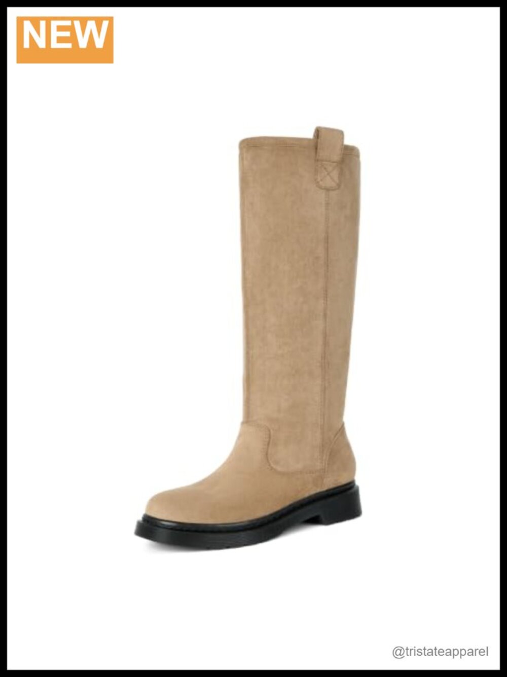 Vintage Knee High Slip On Boots Faux Suede Block Heel Women